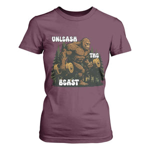 Unleash The Beast T Shirt For Women Funny Bigfoot Fitness Workout Gift TS12 Maroon Print Your Wear