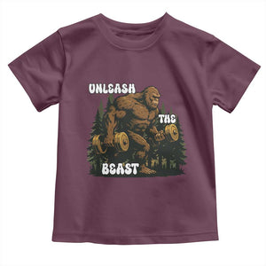 Unleash The Beast Toddler T Shirt Funny Bigfoot Fitness Workout Gift TS12 Maroon Print Your Wear