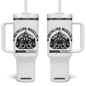 Installing Muscles Please Wait Tumbler With Handle Bigfoot Funny Gym Workout Gift TS12 One Size: 40 oz White Print Your Wear