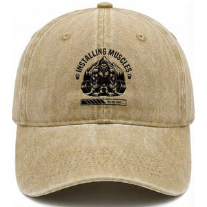 Installing Muscles Please Wait Washed Cotton Baseball Cap Bigfoot Funny Gym Workout Gift TS12 Print Your Wear