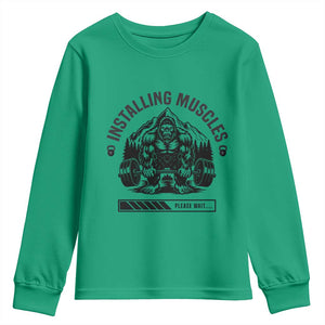 Installing Muscles Please Wait Youth Sweatshirt Bigfoot Funny Gym Workout Gift TS12 Irish Green Print Your Wear