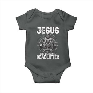 Funny Christian Gym Gift Baby Onesie Jesus The Ultimate Deadlifter TS12 Dark Heather Print Your Wear