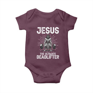 Funny Christian Gym Gift Baby Onesie Jesus The Ultimate Deadlifter TS12 Maroon Print Your Wear