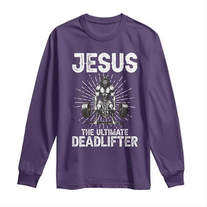 Funny Christian Gym Gift Long Sleeve Shirt Jesus The Ultimate Deadlifter TS12 Purple Print Your Wear