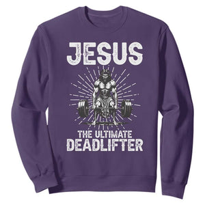 Funny Christian Gym Gift Sweatshirt Jesus The Ultimate Deadlifter TS12 Purple Print Your Wear