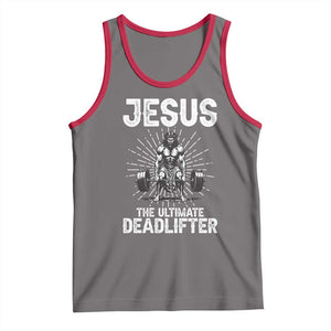 Funny Christian Gym Gift Tank Top Jesus The Ultimate Deadlifter TS12 Deep Heather Red Print Your Wear
