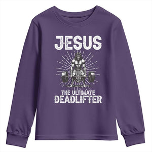 Funny Christian Gym Gift Youth Sweatshirt Jesus The Ultimate Deadlifter TS12 Purple Print Your Wear