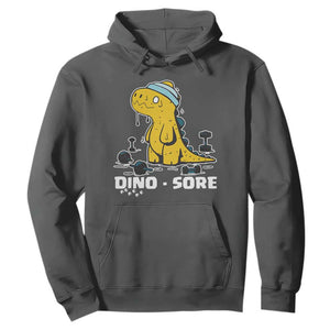 Dino Sore Hoodie Funny Dinosaur Workout Gift TS12 Dark Heather Print Your Wear