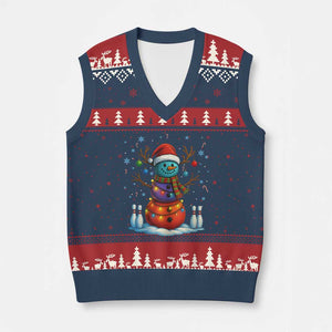 Funny Bowling Xmas V-Neck Knit Sweater Vest Gift For Bowler TS12 Navy Red Print Your Wear