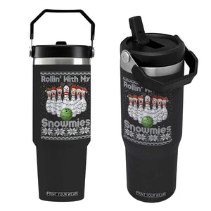 Rollin With My Snowmies Flip Straw Tumbler Funny Christmas Bowling Ugly Sweater Gift TS12 One Size: 30 oz Black Print Your Wear