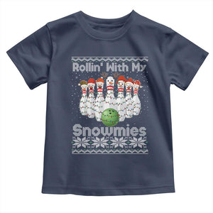 Rollin With My Snowmies Toddler T Shirt Funny Christmas Bowling Ugly Sweater Gift TS12 Navy Print Your Wear