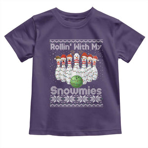 Rollin With My Snowmies Toddler T Shirt Funny Christmas Bowling Ugly Sweater Gift TS12 Purple Print Your Wear
