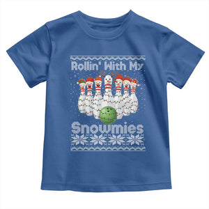 Rollin With My Snowmies Toddler T Shirt Funny Christmas Bowling Ugly Sweater Gift TS12 Royal Blue Print Your Wear
