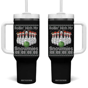 Rollin With My Snowmies Tumbler With Handle Funny Christmas Bowling Ugly Sweater Gift TS12 One Size: 40 oz Black Print Your Wear