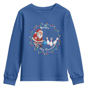 Rollin With My Snowmies Youth Sweatshirt Bowling Xmas Gift TS12 Royal Blue Print Your Wear