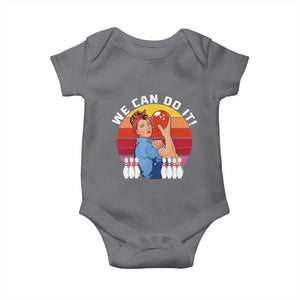 Feminist Bowling Baby Onesie We Can Do It TS12 Charcoal Print Your Wear