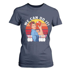 Feminist Bowling T Shirt For Women We Can Do It TS12 Navy Print Your Wear