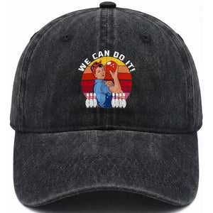 Feminist Bowling Washed Cotton Baseball Cap We Can Do It TS12 Print Your Wear