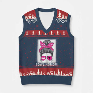 Bowling Mom Life V-Neck Knit Sweater Vest Funny Bowler Gift TS12 Navy Red Print Your Wear