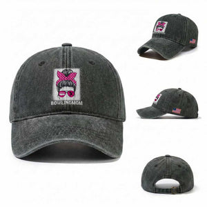 Bowling Mom Life Washed Cotton Baseball Cap Funny Bowler Gift TS12 Washed Cap Universal Fit Dark Green Print Your Wear