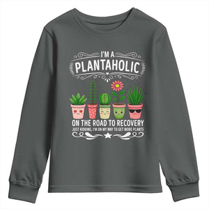 Funny Plantaholic Youth Sweatshirt Im On My Way To Get More Plants TS12 Dark Heather Print Your Wear