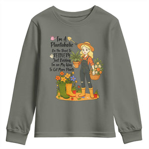 Plantaholic Youth Sweatshirt Im On My Way To Get More Plants TS12 Military Green Print Your Wear