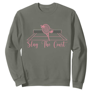 Slay The Court Tennis Girl Sweatshirt Gift For Sport Lover TS12 Military Green Print Your Wear