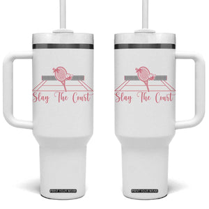 Slay The Court Tennis Girl Tumbler With Handle Gift For Sport Lover TS12 One Size: 40 oz White Print Your Wear