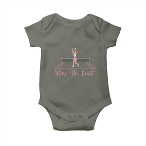 Slay The Court Queen Baby Onesie Funny Tennis Player Gift For Women TS12 Military Green Print Your Wear