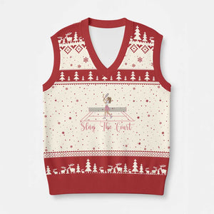 Slay The Court Queen V-Neck Knit Sweater Vest Funny Tennis Player Gift For Women TS12 Beige Red Print Your Wear