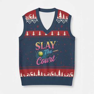 Slay The Court Queen V-Neck Knit Sweater Vest Witty Tennis Player Gift For Girls TS12 Navy Red Print Your Wear
