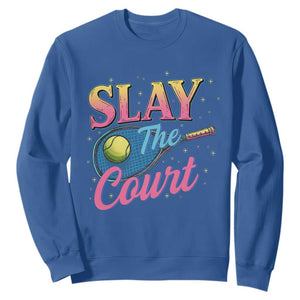 Slay The Court Queen Sweatshirt Witty Tennis Player Gift For Girls TS12 Royal Blue Print Your Wear