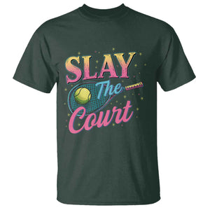 Slay The Court Queen T Shirt Witty Tennis Player Gift For Girls TS12 Dark Forest Green Print Your Wear