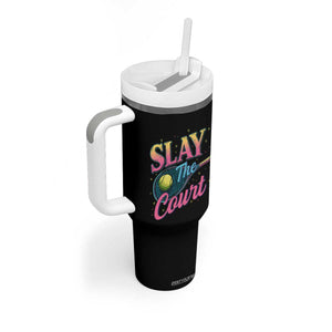 Slay The Court Queen Tumbler With Handle Witty Tennis Player Gift For Girls TS12 Print Your Wear