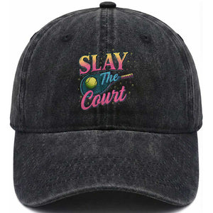 Slay The Court Queen Washed Cotton Baseball Cap Witty Tennis Player Gift For Girls TS12 Print Your Wear