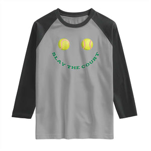 Slay The Court Tennis Girl Raglan Shirt Funny Tennis Player Gift TS12 Sport Gray Black Print Your Wear