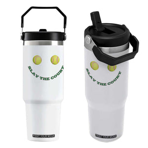 Slay The Court Tennis Girl Flip Straw Tumbler Funny Tennis Player Gift TS12 One Size: 30 oz White Print Your Wear