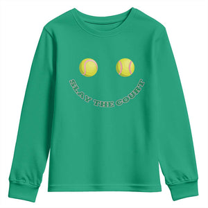 Slay The Court Tennis Girl Youth Sweatshirt Funny Tennis Player Gift TS12 Irish Green Print Your Wear