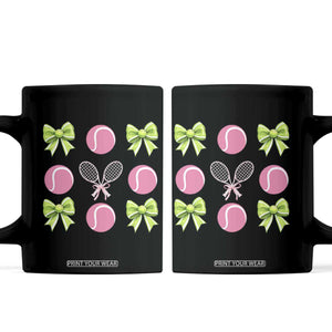Pink Bow Coquette Tennis Lover Coffee Mug Funny Tennis Girl Gift TS12 Black Print Your Wear