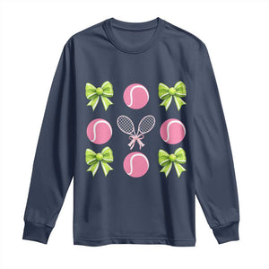 Pink Bow Coquette Tennis Lover Long Sleeve Shirt Funny Tennis Girl Gift TS12 Navy Print Your Wear