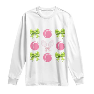 Pink Bow Coquette Tennis Lover Long Sleeve Shirt Funny Tennis Girl Gift TS12 White Print Your Wear