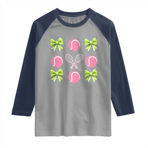 Pink Bow Coquette Tennis Lover Raglan Shirt Funny Tennis Girl Gift TS12 Sport Gray Navy Print Your Wear