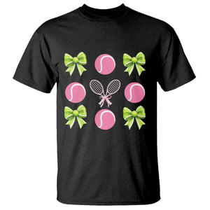 Pink Bow Coquette Tennis Lover T Shirt Funny Tennis Girl Gift TS12 Black Print Your Wear
