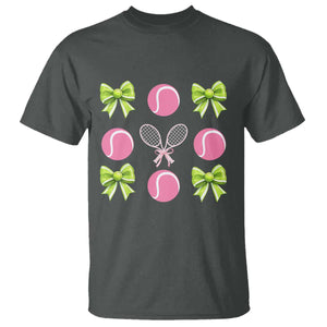 Pink Bow Coquette Tennis Lover T Shirt Funny Tennis Girl Gift TS12 Dark Heather Print Your Wear