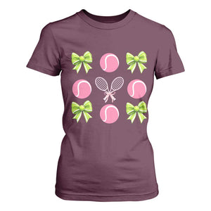 Pink Bow Coquette Tennis Lover T Shirt For Women Funny Tennis Girl Gift TS12 Maroon Print Your Wear