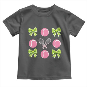Pink Bow Coquette Tennis Lover Toddler T Shirt Funny Tennis Girl Gift TS12 Dark Heather Print Your Wear