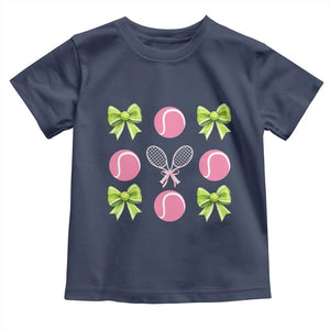 Pink Bow Coquette Tennis Lover Toddler T Shirt Funny Tennis Girl Gift TS12 Navy Print Your Wear
