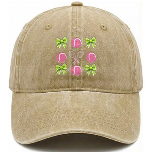 Pink Bow Coquette Tennis Lover Washed Cotton Baseball Cap Funny Tennis Girl Gift TS12 Print Your Wear