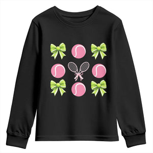Pink Bow Coquette Tennis Lover Youth Sweatshirt Funny Tennis Girl Gift TS12 Black Print Your Wear