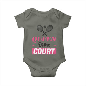 Queen Of The Court Baby Onesie Funny Tennis Girl Gift TS12 Military Green Print Your Wear